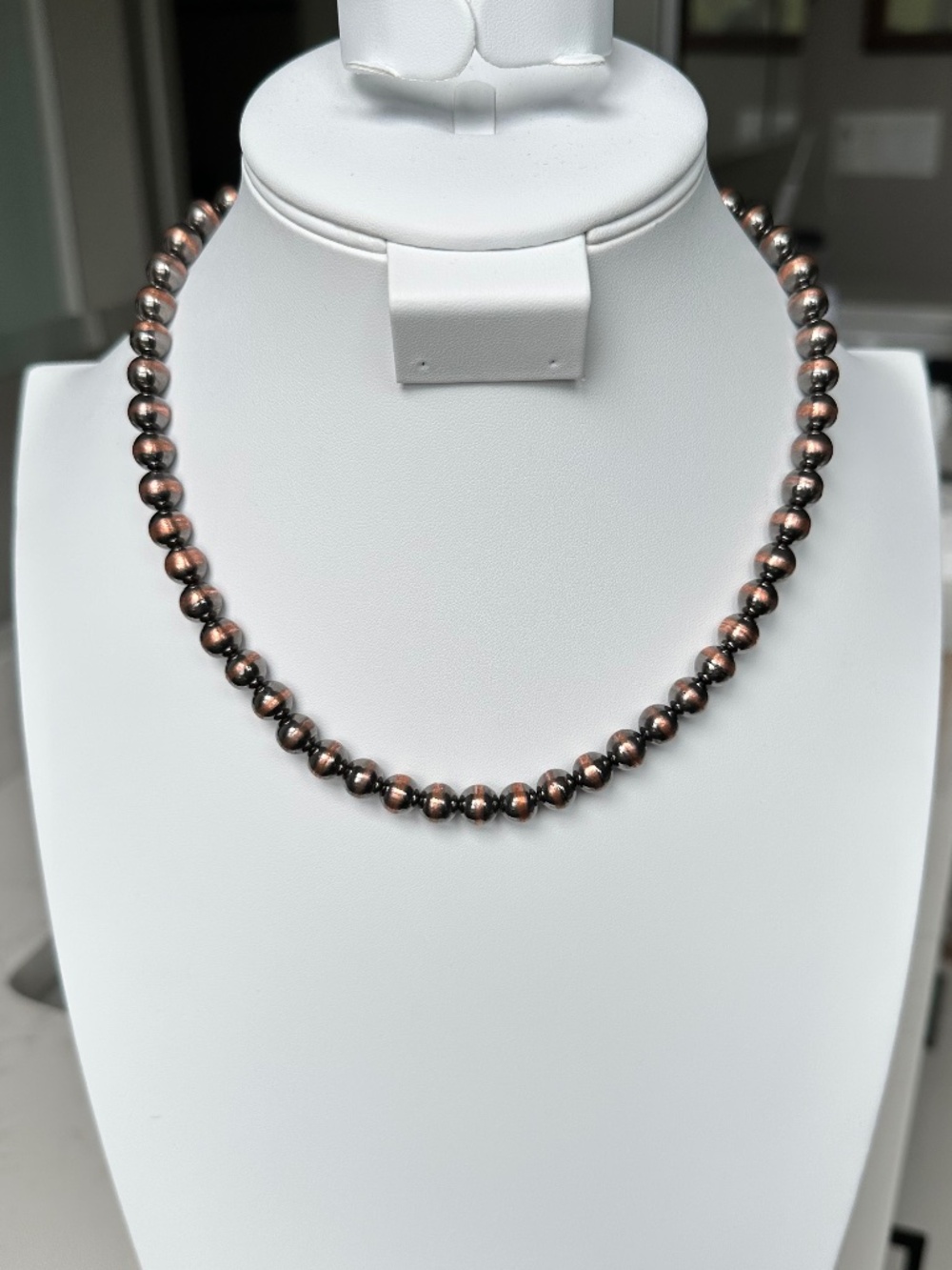 Real Copper Navajo Pearl Bead Necklace 8mm – Oxidized Finish 18" 58g